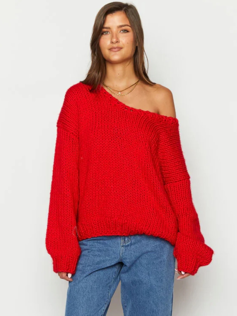 Beginning Boutique Delvey Red Chunky Knit Sweater
